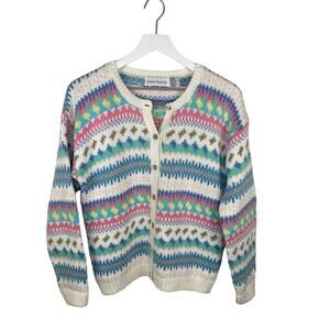 Vintage Stripe Pattern Knit Granny Cardigan - Women's Size S